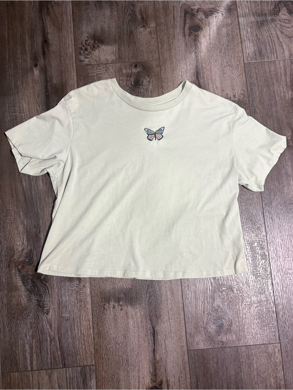 Butterfly Embroidered Cropped Tee